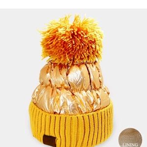 Gold and Yellow Kids Pom-Pom Beanie